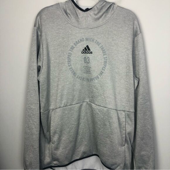 ADIDAS | Light Gray & Black Hooded Sweatshirt Graphic Front Men’s Size X-Large - Picture 1 of 8